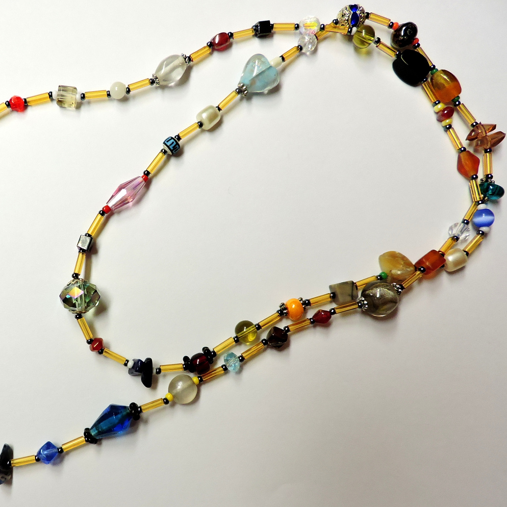Handcrafted Bead Soup Jewelry - Long Necklace Over 30 Inches Long Color Mix 17$